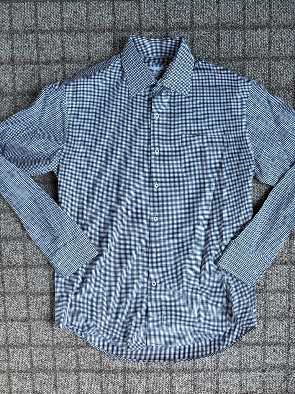 Men's Peter Millar Blue & Burnt Orange Plaid Button Down Shirt - Size M